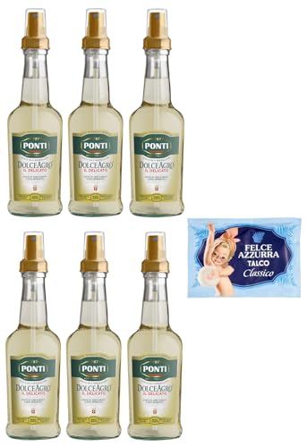 6er-Pack Ponti Essig Dolceagro Il Delicato Spray Weinessig Essig und aromatischer Traubenmost,250ml Glasflasche + 1er-Pack Kostenlos Felce Azzurra Talkumpuder, 100g-Beutel von Felce Azzurra