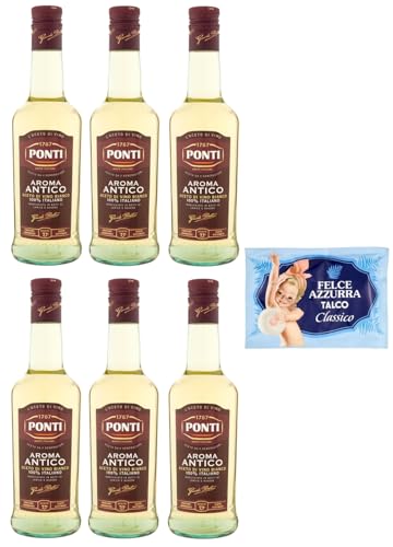 6er-Pack Ponti Weißweinessig,Aroma Antico Aceto di Vino Bianco,100% Italienischer Essig,500ml Glasflasche + 1er-Pack Kostenlos Felce Azzurra Talkumpuder, 100g-Beutel von Felce Azzurra