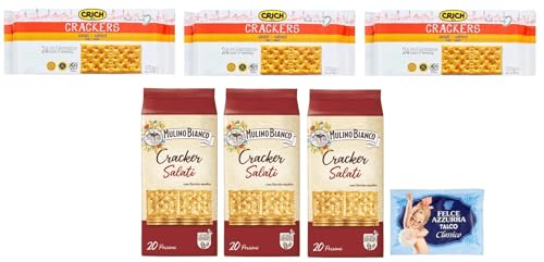 6er-Pack Testpaket Crackers Mulino Bianco 500g + Crich 250g Crackers Salati,Gesalzen Snack,Cracker mit Salzkörnern + 1er-Pack Kostenlos Yoga Eistee Pfirsich 330ml Dose von Felce Azzurra