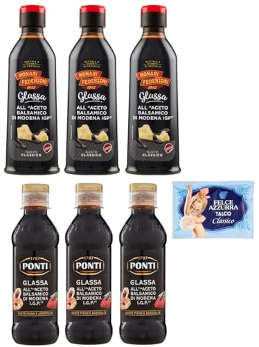 6er-Pack Testpaket Monari Federzoni 300g + Ponti 250g Glassa all'Aceto Balsamico di Modena,Glasur Creme mit Balsamico-Essig aus Modena I.G.P. + 1er-Pack Felce Azzurra Talkumpuder, 100g-Beutel von Felce Azzurra