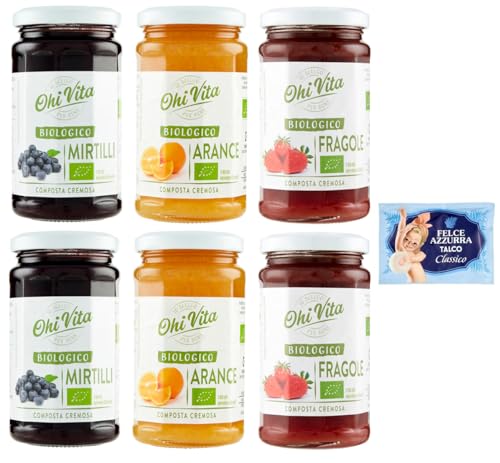 6er-Pack Testpaket Ohi Vita Marmelade Orangen - Erdbeeren - Blaubeeren,Cremiges Fruchtkompott,250g Glas + 1er-Pack Kostenlos Felce Azzurra Talkumpuder, 100g-Beutel 6er-Pack Testpaket Ohi Vita Marmelade Orangen - Erdbeeren - Blaubeeren,Cremiges Fruchtkompott,250g Glas + 1er-Pack Kostenlos Felce Azzurra Talkumpuder, 100g-Beutel von Felce Azzurra