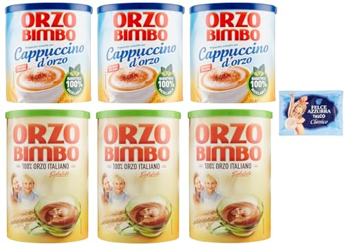 6er-Pack Testpaket Orzo Bimbo Löslich-Gersten-Cappuccino 150g + Orzo Bimbo Löslich-Gersten 200g,eine koffeinfreie Alternative + 1er-Pack Kostenlos Felce Azzurra Talkumpuder, 100g-Beutel von Felce Azzurra