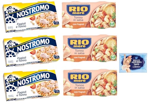 6er-Pack Testpaket Rio Mare Nostromo Tonno e Fagioli Fertiggericht mit Thunfisch und Bohnen,2x150g + 1er-Pack Kostenlos Felce Azzurra Talkumpuder, 100g-Beutel von Felce Azzurra