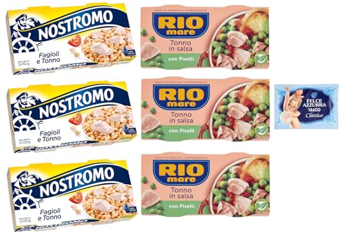 6er-Pack Testpaket Rio Mare Thunfisch und Erbsen + Nostromo Thunfisch und Bohnen Fertiggericht, 2x150g + 1er-Pack Kostenlos Felce Azzurra Talkumpuder, 100g-Beutel 6er-Pack Testpaket Rio Mare Thunfisch und Erbsen + Nostromo Thunfisch und Bohnen Fertiggericht, 2x150g + 1er-Pack Kostenlos Felce Azzurra Talkumpuder, 100g-Beutel von Felce Azzurra