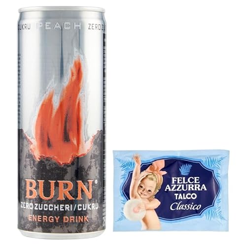 72er-Pack Burn Energy Drink Peach,Erfrischender alkoholfreier Energiegetränk mit Pfirsich Geschmack Ohne Zucker,250ml Einwegdose + 1er-Pack Kostenlos Felce Azzurra Talkumpuder, 100g-Beutel 72er-Pack Burn Energy Drink Peach,Erfrischender alkoholfreier Energiegetränk mit Pfirsich Geschmack Ohne Zucker,250ml Einwegdose + 1er-Pack Kostenlos Felce Azzurra Talkumpuder, 100g-Beutel von Felce Azzurra