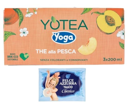 8er-Pack Yoga Yotea Thè Pesca,Erfrischendes Alkoholfreies Getränk,Eistee mit Pfirsich,3x200ml Brik + 1er-Pack Kostenlos Felce Azzurra Talkumpuder, 100g-Beutel von Felce Azzurra