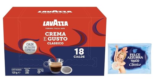 Lavazza Crema e Gusto Classico, Kaffeepads für Espressomaschinen, 432 Kaffeepads aus Papier,Intensität 8/10, dunkle Röstung + 1er-Pack Kostenlos Felce Azzurra Talkumpuder, 100g-Beutel von Felce Azzurra