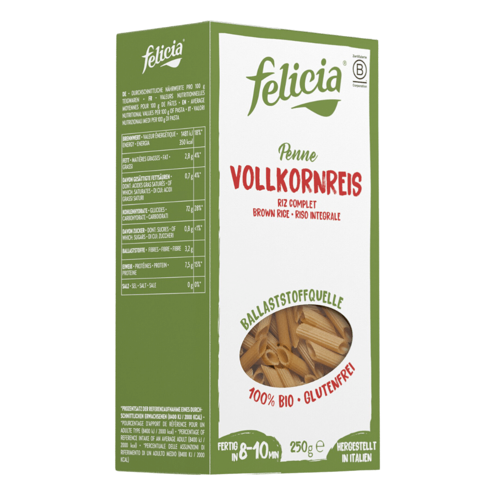 Bio Penne Reis Vollkorn Nudeln 250g Bio Penne Reis Vollkorn Nudeln 250g von Felicia