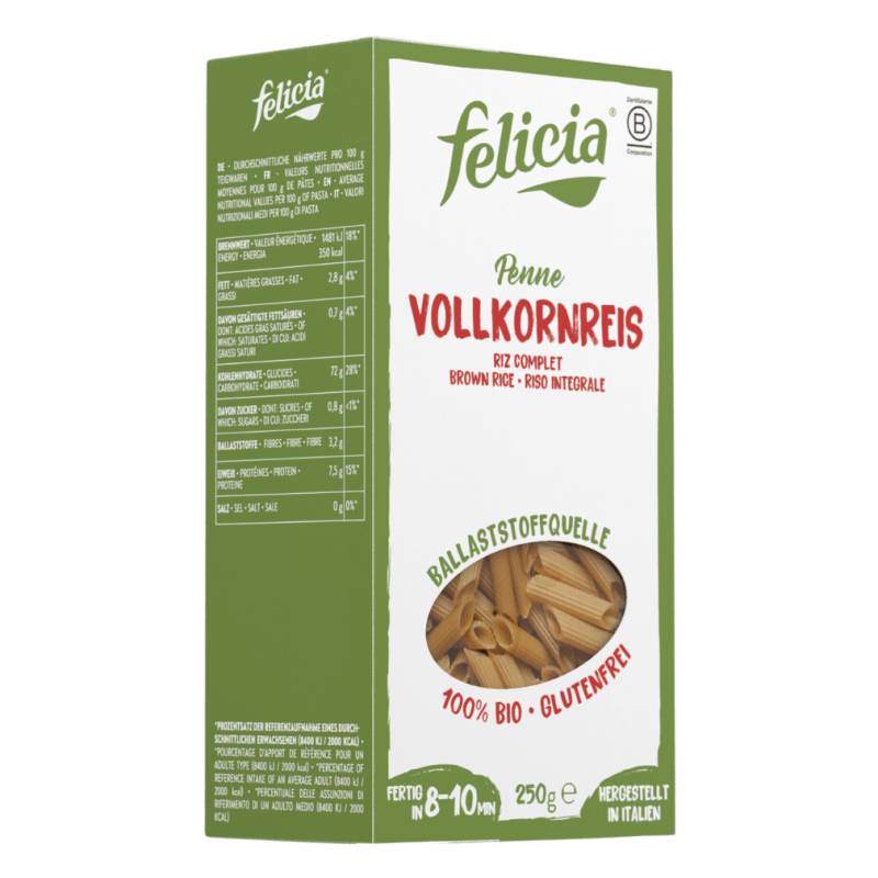 Bio Penne Reis Vollkorn Nudeln 250g von Felicia