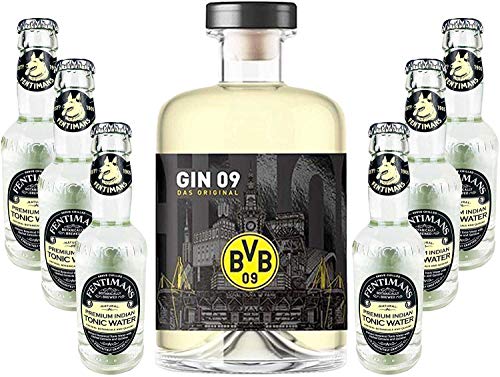 BVB Gin 09 Das Original 0,5l 500ml (43% Vol) + 6xFentimans Premium Indian Tonic Water 0,2l MEHRWEG inkl. Pfand Gin Tonic Bar- [Enthält Sulfite] von Fentimans-Fentimans