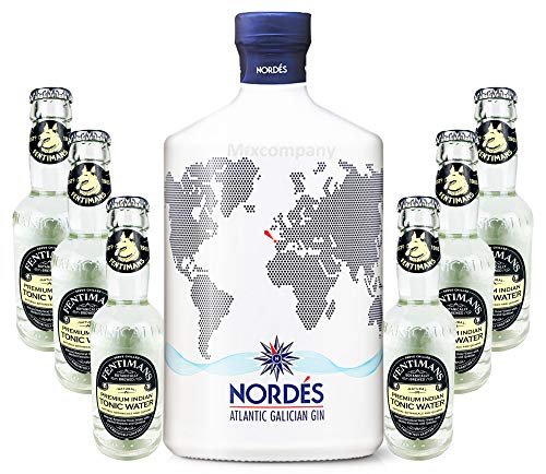 Nordes Atlantic Galician Gin aus Galizien 0,7l (40% Vol) + 6 x Fentimans Premium Indian Tonic Water 0,2l MEHRWEG inkl. Pfand- [Enthält Sulfite] von Fentimans-Fentimans