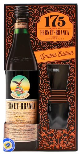 Fernet-Branca Bitter Likör 39% vol. inklusive 2 Gläser Limited Edition, (1 x 0.7 l Flasche mit 2 Gläsern) von Fernet-Branca