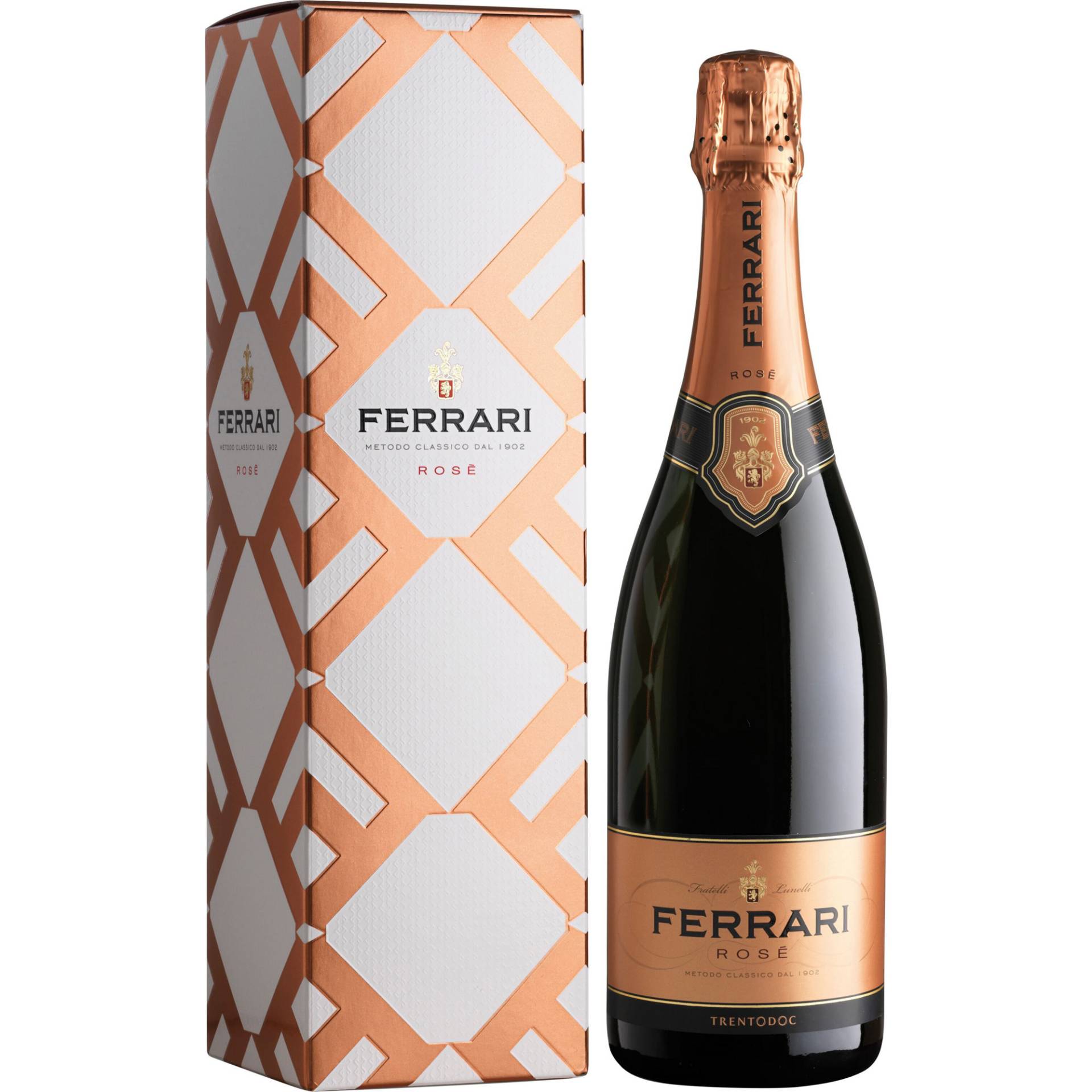 Ferrari Rosé Trentodoc, Metodo Classico, im Geschenkkarton, Trentino, Schaumwein von "Ferrari F.lli Lunelli S.p.A.",38040,Trento,Italien