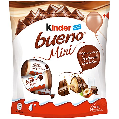 Ferrero Kinder Bueno Mini Snacks Schokolade Waffel gefüllt mit Milch und Haselnüssen bedeckt mit Milchschokolade 108g Beutel mit mindestens 18 Stück Ferrero Kinder Bueno Mini Snacks Schokolade Waffel gefüllt mit Milch und Haselnüssen bedeckt mit Milchschokolade 108g Beutel mit mindestens 18 Stück von Ferrero Küsschen