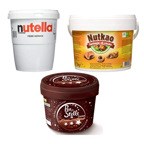 3 kg Jumbo Becher Italian Ferrero Nutella Nougatcreme Brotaufstrich Nougatcreme Ferrero + Nutkao Kakao und Haselnuss Schokolade 3Kg + Mulino Bianco Pan di stelle 3Kg von Ferrero