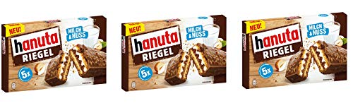 3x Ferrero Hanuta Riegel Milch und Haselnüsse 5 Riegel je 34,5g Waffeln gefüllt mit Milchcreme und Haselnusscreme vollständig mit Milchschokolade überzogen 3x Ferrero Hanuta Riegel Milch und Haselnüsse 5 Riegel je 34,5g Waffeln gefüllt mit Milchcreme und Haselnusscreme vollständig mit Milchschokolade überzogen von Ferrero