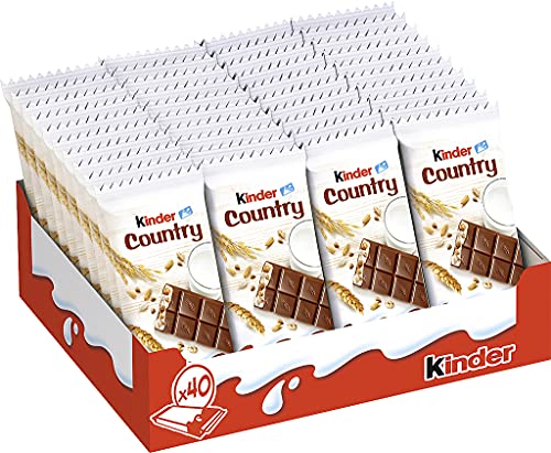 kinder Country – Gefüllte Schokolade mit gerösteten Cerealien und Milchcreme – 1 Packung mit 40 Einzelriegeln (40 x 23,5 g) von Kinder
