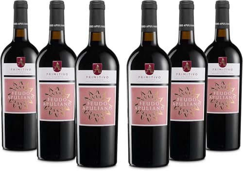 Feudo Apuliano Primitivo del Salento IGP, Rotwein mit dem Duft Reifer Früchte und einem Weichen und Harmonischen Geschmack, Alkoholgehalt 14 % Vol., Karton mit 6 Flaschen mit jeweils 750 ml von Feudo Apuliano