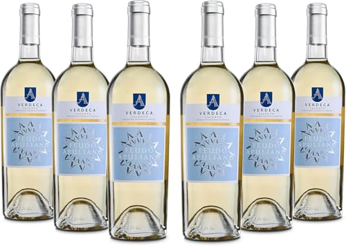 Feudo Apuliano Verdeca del Salento IGP, Weißwein mit dem Duft Gelber Früchte und einem Weichen und Frischen Geschmack, Alkoholgehalt 12,5 % Vol., Karton mit 6 Flaschen mit jeweils 750 ml Feudo Apuliano Verdeca del Salento IGP, Weißwein mit dem Duft Gelber Früchte und einem Weichen und Frischen Geschmack, Alkoholgehalt 12,5 % Vol., Karton mit 6 Flaschen mit jeweils 750 ml von Feudo Apuliano
