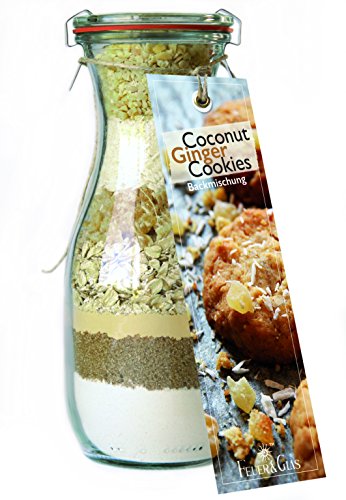 Backmischung im Glas für Coconut Ginger Cookies – Raffinierte Geschenk-Idee für Backfreunde –Gourmet Backzutaten im Weckglas für Kokosnuss-Ingwer-Kekse – von Feuer & Glas von Feuer und Glas