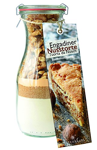 Backmischung im Glas für Engadiner Nusstorte – Raffinierte Geschenkidee für Backfreunde – Backzutaten im Weckglas für die einfache Zubereitung – Gourmet Kuchen-Back-Mischung von Feuer & Glas von Feuer und Glas