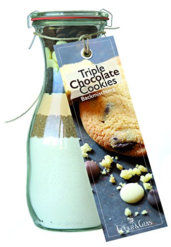 Backmischung im Glas für Triple Chocolate Cookies – Raffinierte Geschenkidee für Backfreunde – Gourmet Backzutaten im Weckglas für Triple-Schokoladen-Kekse – Dreifacher Schoko-Genuss von Feuer & Glas von Feuer und Glas