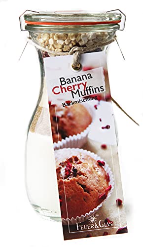 Backmischung im Weckglas für Banana Cherry Muffins Mini ( 250ml ) - Zutaten im Weckglas für die einfache Zubereitung – Gourmet Back-Mischung von Feuer & Glas von Feuer und Glas