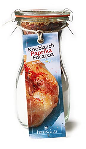 Backmischung im Weckglas für Knoblauch Paprika Focaccia Mini ( 250ml ) - Zutaten im Weckglas für die einfache Zubereitung – Gourmet Back-Mischung von Feuer & Glas von Feuer und Glas