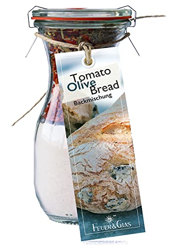 Backmischung im Weckglas für Tomato Olive Bread Mini ( 250ml ) - Zutaten im Weckglas für die einfache Zubereitung – Gourmet Back-Mischung von Feuer & Glas von Feuer und Glas