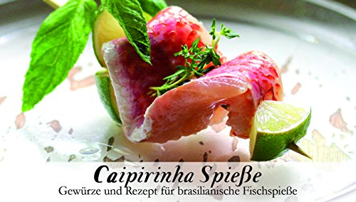 Caipirinha Spieße – 8 Gewürze Set für die brasilianischen Fischspieße (65g) – in einem schönen Holzkästchen – mit Rezept und Einkaufsliste – Geschenkidee für Feinschmecker von Feuer & Glas von Feuer und Glas