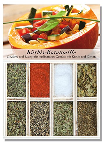 Kürbis-Ratatouille – 8 Gewürze für mediterranes Gemüse mit Kürbis und Zitrone (50g) – in einem schönen Holzkästchen – mit Rezept und Einkaufsliste – Geschenkidee für Feinschmecker – von Feuer & Glas von Feuer und Glas