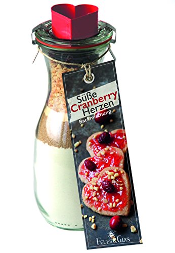 Feuer & Glas - Backmischung in der Weckflasche Süße Cranberry Herzen - mit Herzausstechform ( 330g ) von Feuer und Glas