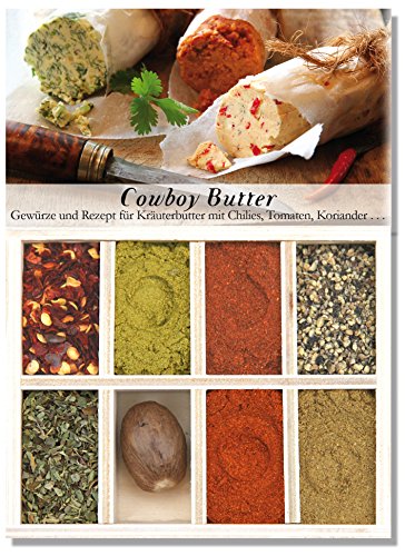 Cowboybutter – 8 Gewürze Set für die würzige Kräuterbutter (50g) – in einem schönen Holzkästchen – mit Rezept und Einkaufsliste – Geschenkidee für Feinschmecker von Feuer & Glas von Feuer und Glas