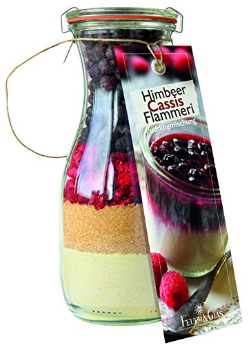 Edle Gourmet Fertigmischung im Glas für den leckeren Himbeer Cassis Flammeri – Raffinierte Geschenkidee für Dessert-Freunde – Gourmet Fertigzutaten im Weckglas für Himbeer-Johannisbeer-Pudding – von Feuer & Glas von Feuer und Glas