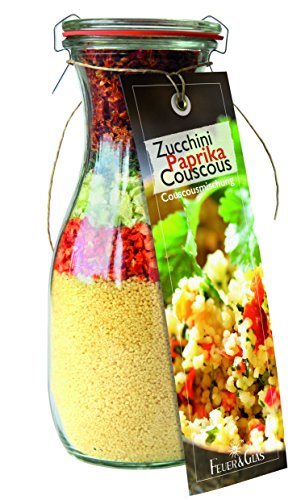 Gourmet Fertigmischung für Zucchini Paprika Couscous – Raffinierte Rezeptideen im Glas für leckere Gerichte – Gourmet Gemüsecouscous einfach kochen oder verschenken – von Feuer & Glas von Feuer und Glas