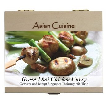 Green Thai Chicken Curry – 8 Gewürze Set für grünes Thai-Curry mit Huhn (43g) – in einem schönen Holzkästchen – mit Rezept und Einkaufsliste – Geschenkidee für Feinschmecker von Feuer & Glas von Feuer und Glas