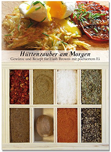 Hüttenzauber am Morgen – 8 Gewürze für Hashbrowns mit pochiertem Ei (55g) – in einem schönen Holzkästchen – mit Rezept und Einkaufsliste – Geschenkidee für Feinschmecker – von Feuer & Glas von Feuer und Glas