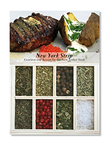 New York Strip – 8 Gewürze Set für New Yorker Ribeye Steak (39g) – in einer schönen Holzbox – mit Rezept und Einkaufsliste – Geschenkidee für Männer und Feinschmecker von Feuer & Glas von Feuer und Glas