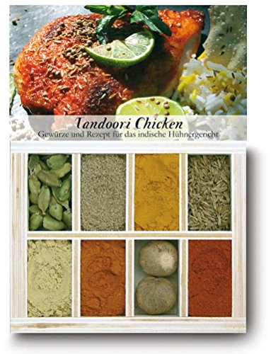 Tandoori Chicken – 8 Gewürze im Set für das indische Hühnergericht (40g) – in einem schönen Holzkästchen – mit Rezept und Einkaufsliste – Geschenkidee für Feinschmecker – von Feuer & Glas von Feuer und Glas