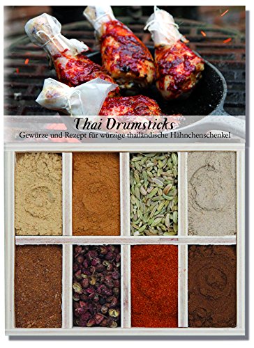 Thai Drumsticks – 8 Gewürze Set für die asiatischen Hähnchenschenkel (50g) – in einer schönen Holzbox – mit Rezept und Einkaufsliste – Geschenkidee für Männer und Feinschmecker von Feuer & Glas von Feuer und Glas
