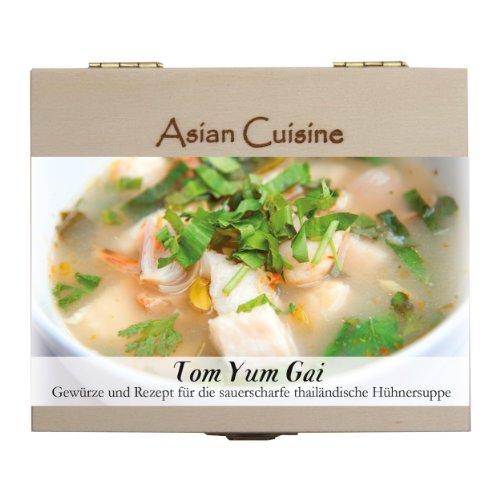 Tom Yum Gai – 8 Gewürze für sauerscharfe thailändische Hühnersuppe (54g) – in einem schönen Holzkästchen – mit Rezept und Einkaufsliste – Geschenkidee Feinschmecker – von Feuer & Glas von Feuer und Glas