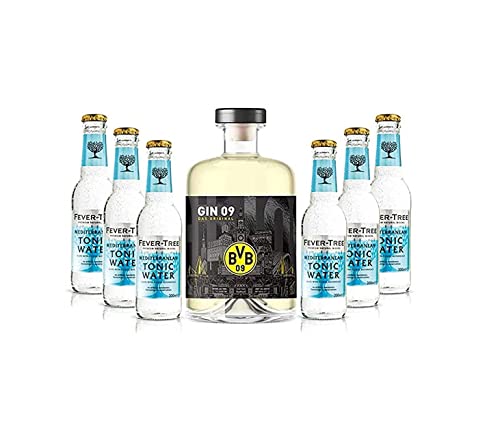 BVB Gin 09 Das Original 0,5l 500ml (43% Vol) + 6xFever-Tree Mediterranean Tonic Water 0,2 MEHRWEG inkl. Pfand - [Enthält Sulfite] von Fever-Tree-Fever-Tree