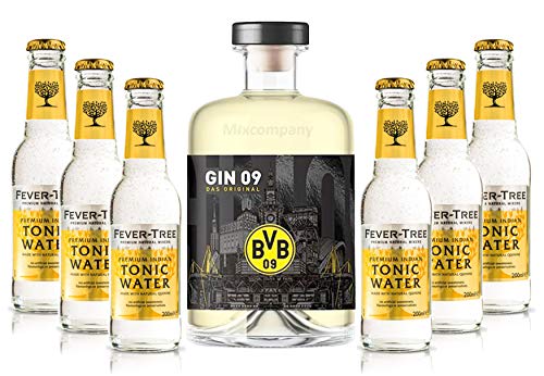 BVB Gin 09 Das Original 0,5l 500ml (43% Vol) + 6xFever-Tree Premium Indian Tonic Water 0,2l MEHRWEG inkl. Pfand- [Enthält Sulfite] von Fever-Tree-Fever-Tree