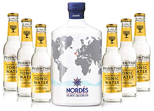 Nordes Atlantic Galician Gin aus Galizien 0,7l (40% Vol) + 6x Fever-Tree Premium Indian Tonic Water 0,2l MEHRWEG inkl. Pfand- [Enthält Sulfite] von Fever-Tree-Fever-Tree