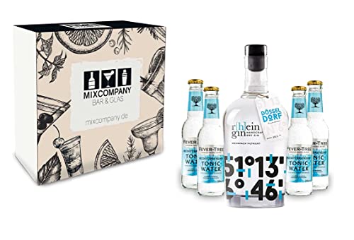 r[h]eingin Handcrafted Geschenkset - Dry Gin 0,5l 500ml (46% Vol) + 4x Fever-Tree Mediterranean Tonic Water 0,2 MEHRWEG inkl. Pfand Gin Tonic Bar- [Enthält Sulfite] von Fever-Tree-Fever-Tree