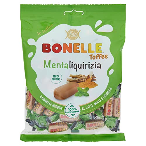3x Fida Bonelle Mentaliquirizia weiche Bonbons mit Milch, Minze und Lakritz Gluten frei 150g Beutel geeignet für Vegetarier von Fida