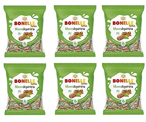 6x Fida Bonelle Mentaliquirizia weiche Bonbons mit Milch, Minze und Lakritz Gluten frei 150g Beutel geeignet für Vegetarier von Fida