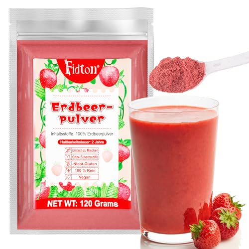 Erdbeerpulver 120g - 100% Natürliche Erdbeeren Gefriergetrocknet, Ohne Zusatzstoffe Einfaches Mischen Nahrhaftes, Gefriergetrocknete Erdbeeren für Eiscreme, Kuchen, Smoothie, Getränke, Flavour Pulver Erdbeerpulver 120g - 100% Natürliche Erdbeeren Gefriergetrocknet, Ohne Zusatzstoffe Einfaches Mischen Nahrhaftes, Gefriergetrocknete Erdbeeren für Eiscreme, Kuchen, Smoothie, Getränke, Flavour Pulver von Fidton
