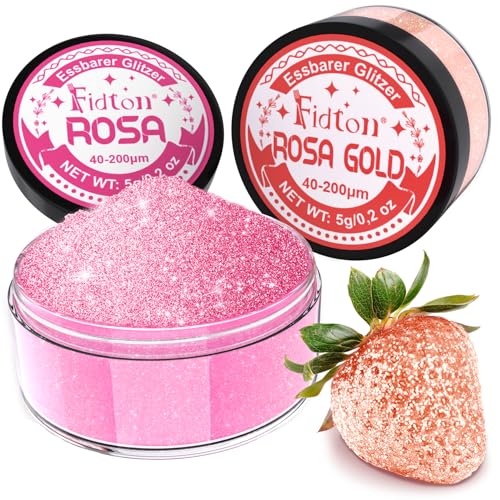 Essbarer Glitzer für Getränke - Fidton 2 Farbe Lebensmittelfarbe Pulver Set, Glitzer Essbar für Torten, Fondant, Donut, Edible Glitter für Getränke, Cocktail, Essbares Glitzer Rosa Gold und Rosa - 5 g Essbarer Glitzer für Getränke - Fidton 2 Farbe Lebensmittelfarbe Pulver Set, Glitzer Essbar für Torten, Fondant, Donut, Edible Glitter für Getränke, Cocktail, Essbares Glitzer Rosa Gold und Rosa - 5 g von Fidton