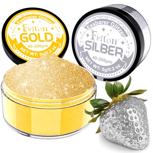 Essbarer Glitzer für Getränke - Fidton 2 Farben Lebensmittelfarbe Pulver Set, Glitzer Essbar für Torten, Fondant Gold, Donut, Edible Glitter für Getränke, Cocktail, Essbares Gold und Silber - 5 g Essbarer Glitzer für Getränke - Fidton 2 Farben Lebensmittelfarbe Pulver Set, Glitzer Essbar für Torten, Fondant Gold, Donut, Edible Glitter für Getränke, Cocktail, Essbares Gold und Silber - 5 g von Fidton